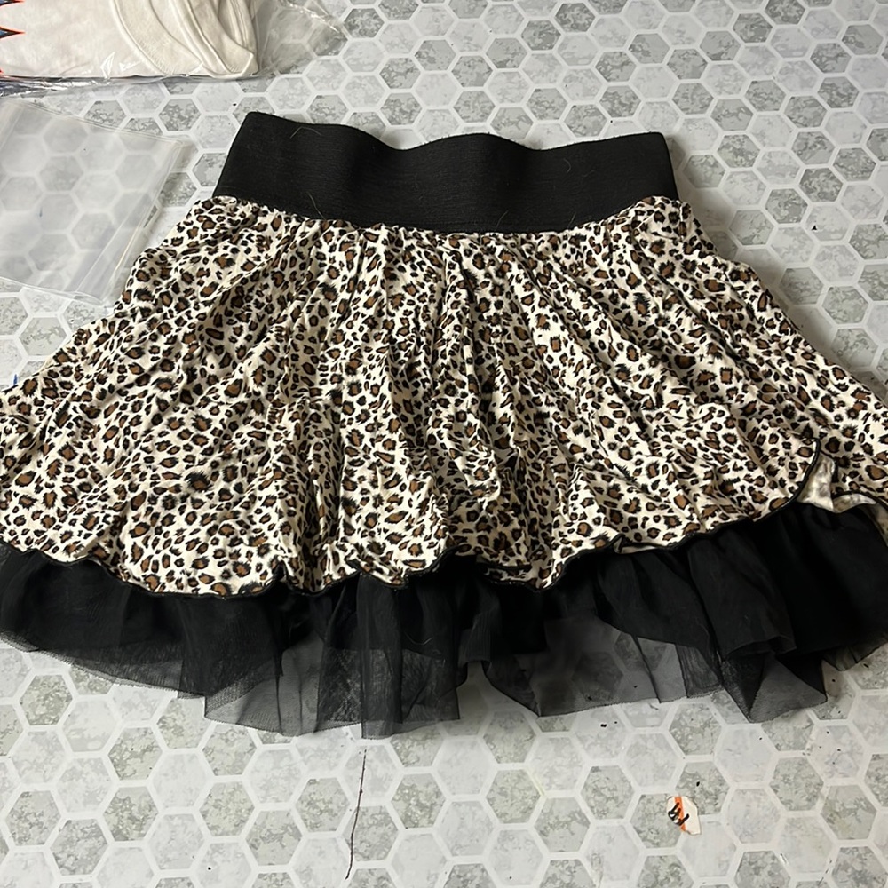 Joe Benbassit XXS Black Elastic Waist Layered Cheetah Print Skirt